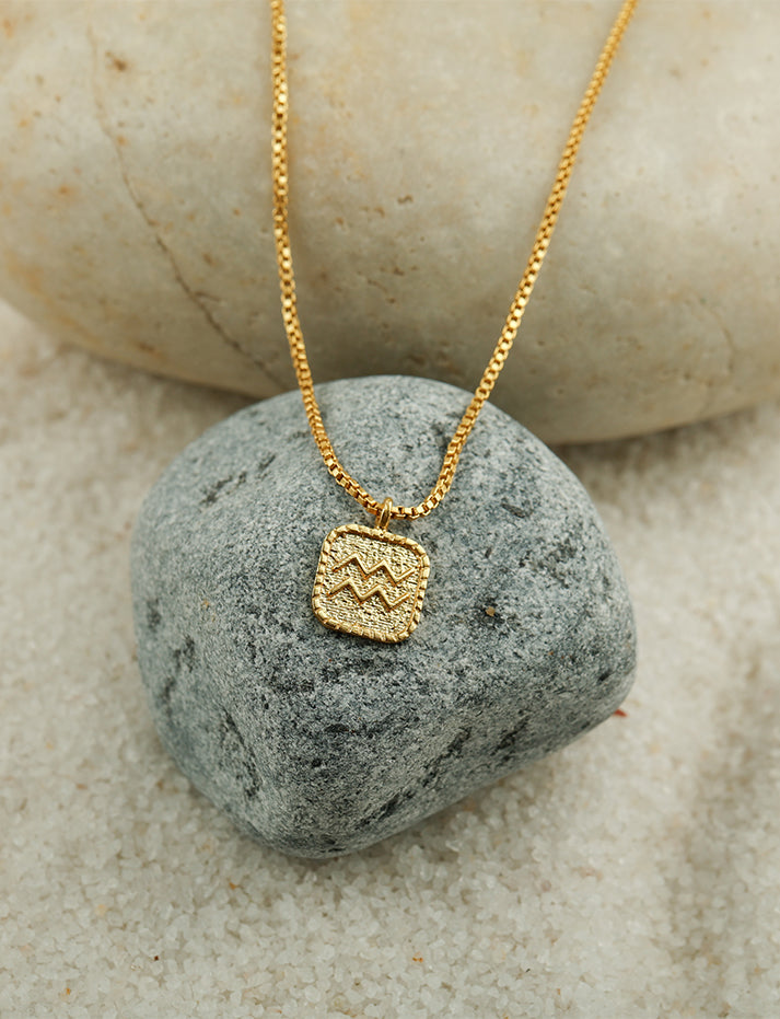 Gold Plated Aquarius Pendant & Box Chain
