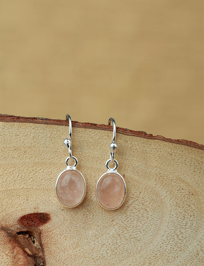 92.5 Silver Rose Quartz Drop Loops