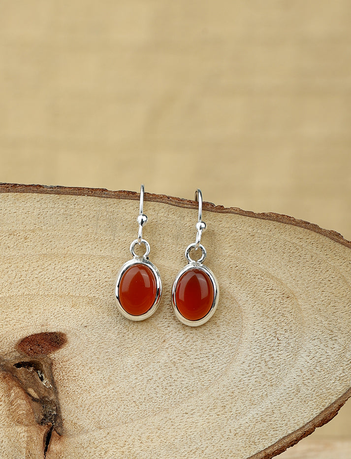 92.5 Silver Carnelian Drop Loops