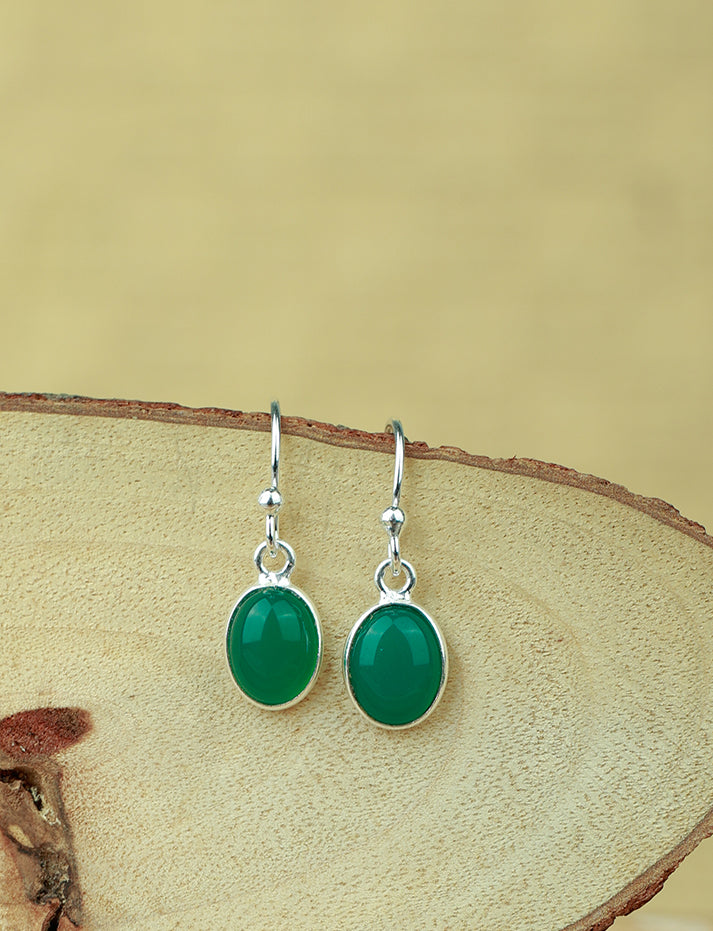 92.5 Silver Green Onyx Drop Loops
