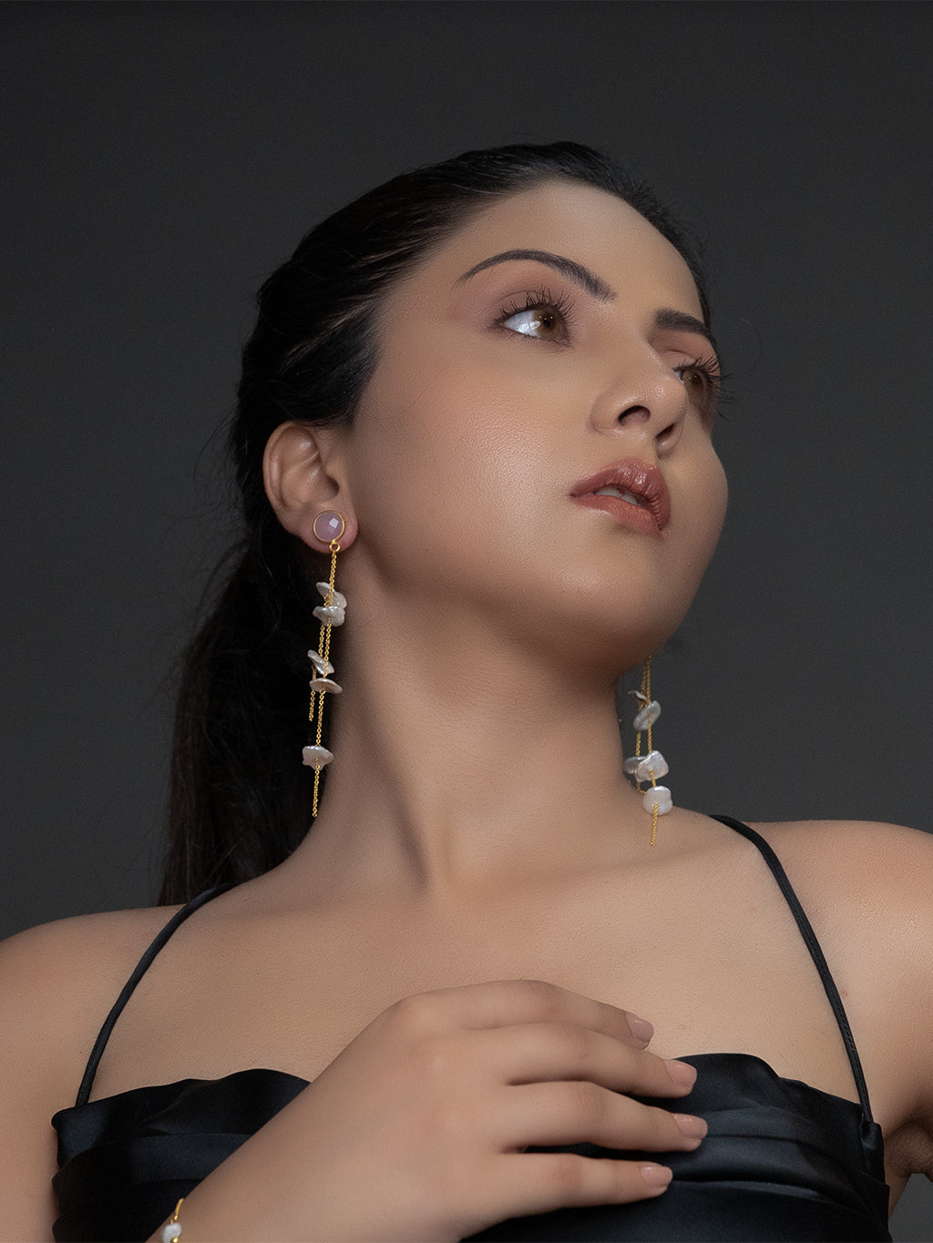 Abstract Pearl Double String Danglers