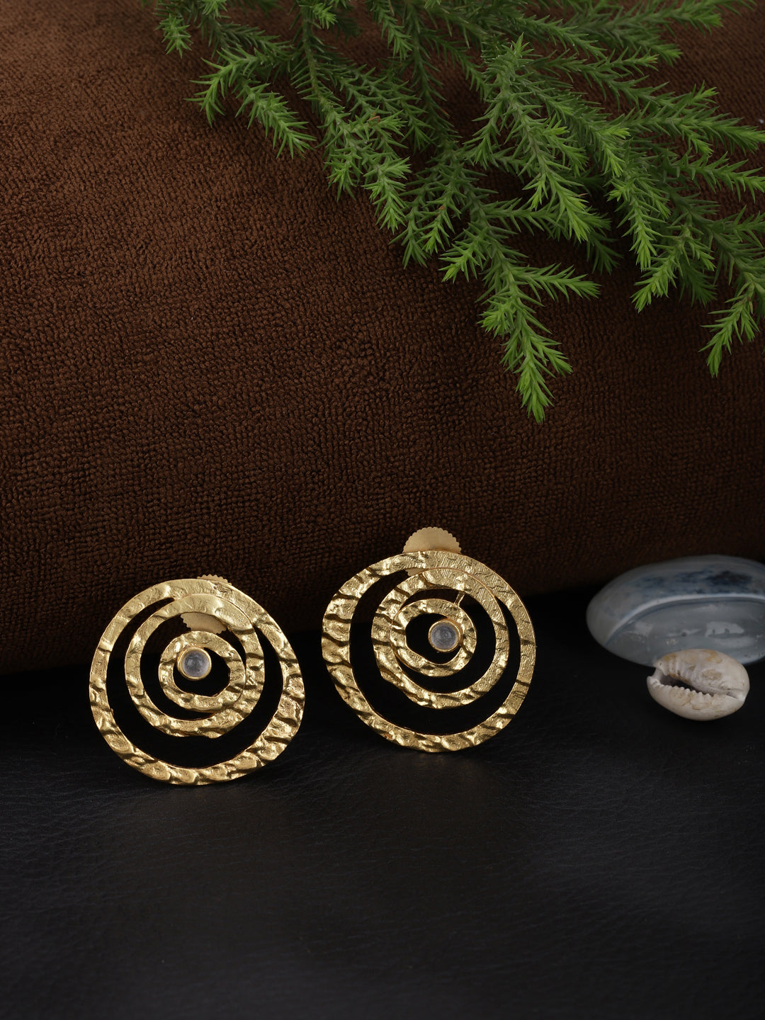 Gold Plated Moonstone Spiral Studs
