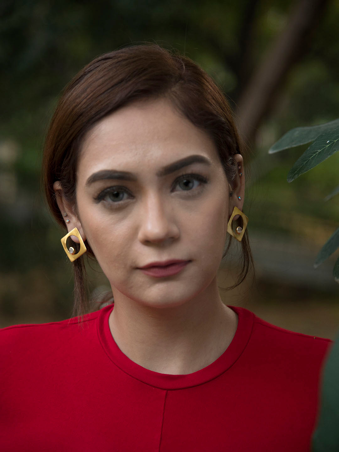 Gold Plated Rhombus Moonstone Studs, Earrings - Shopberserk