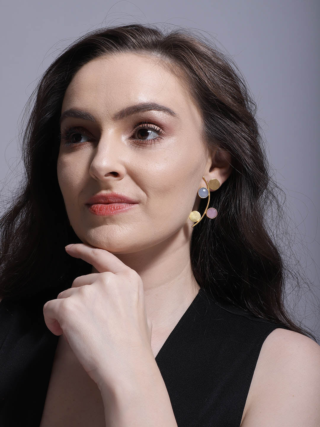 Gold Plated Multistone Disc Studs, Earrings - Shopberserk