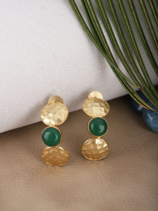 Gold Plated Jade Half Hoops