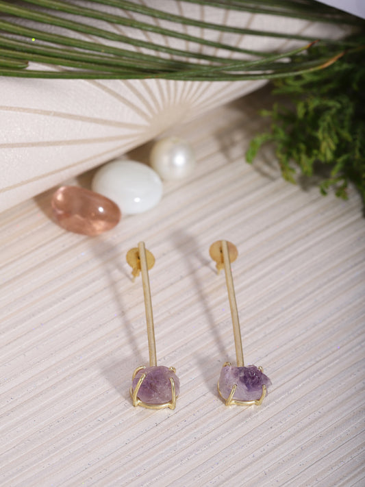 Gold Plated Amethyst Stick Studs