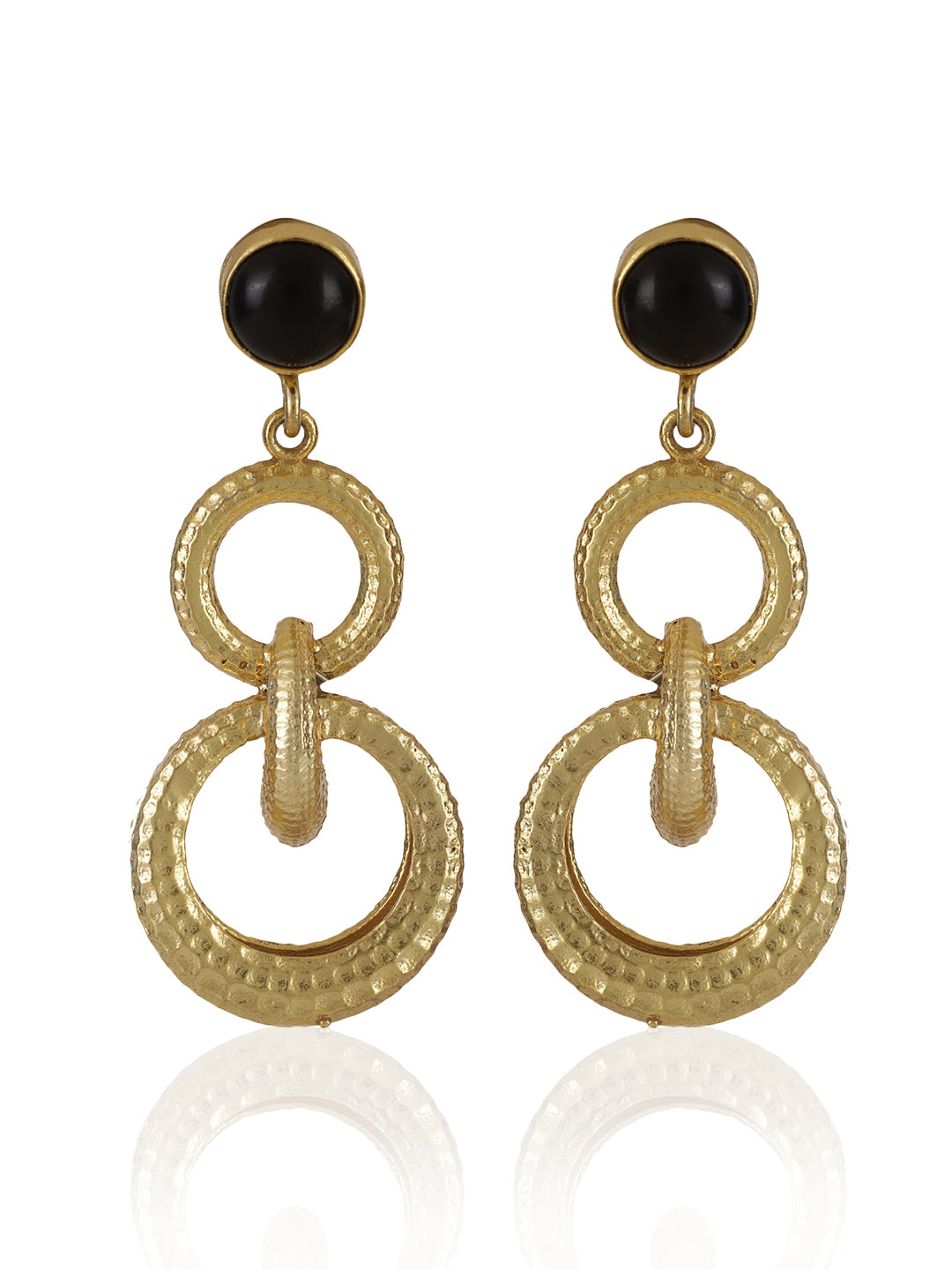 Gold Plated Onyx Double Loop Danglers