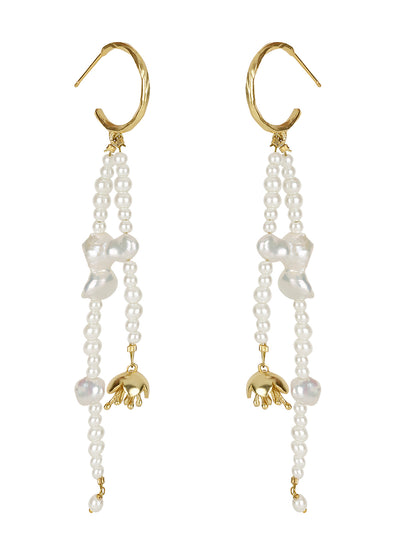 Double String Pearl Floret Drop Danglers