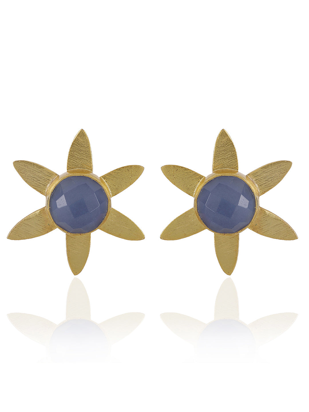 Gold Plated Blue Chalcedony Floral Studs