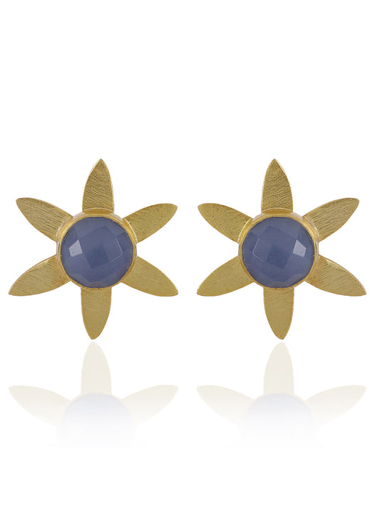 Gold Plated Blue Chalcedony Floral Studs