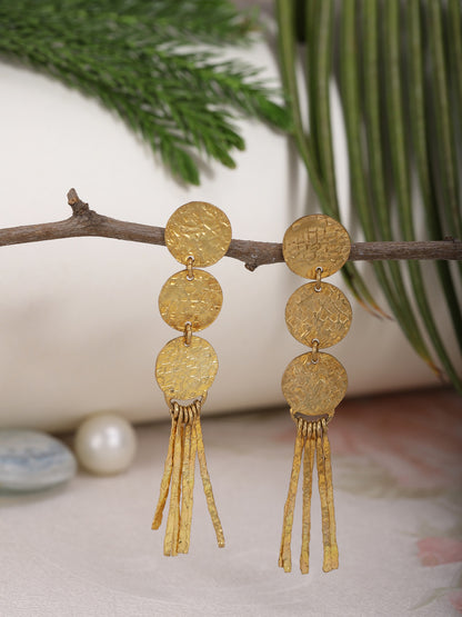 Gold Plated Disc Tassel Earrings