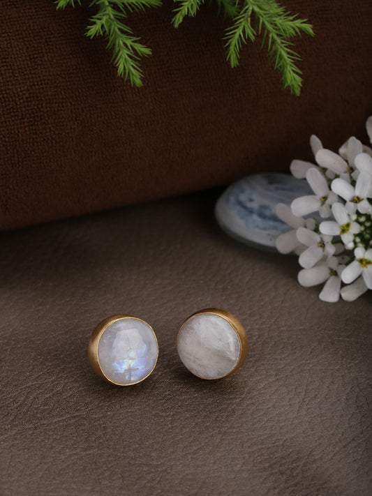 Gold Plated Moonstone Disc Studs