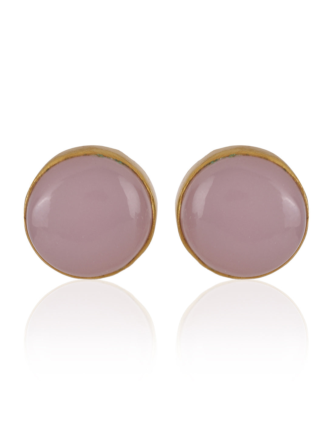 Gold Plated Rose Quartz Disc Studs