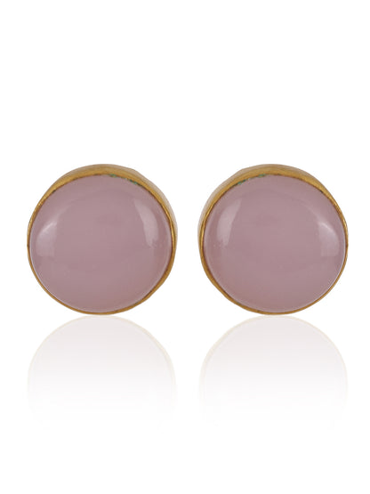 Gold Plated Rose Quartz Disc Studs