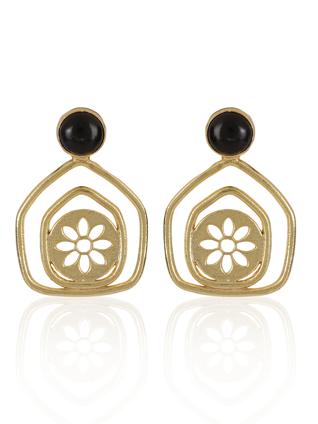 Gold Plated Onyx Pentagon Studs