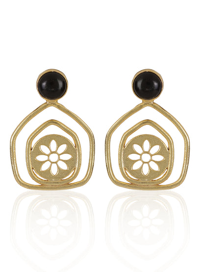 Gold Plated Onyx Pentagon Studs