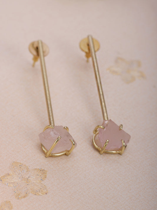 Gold Plated Rose Quartz Stick Studs