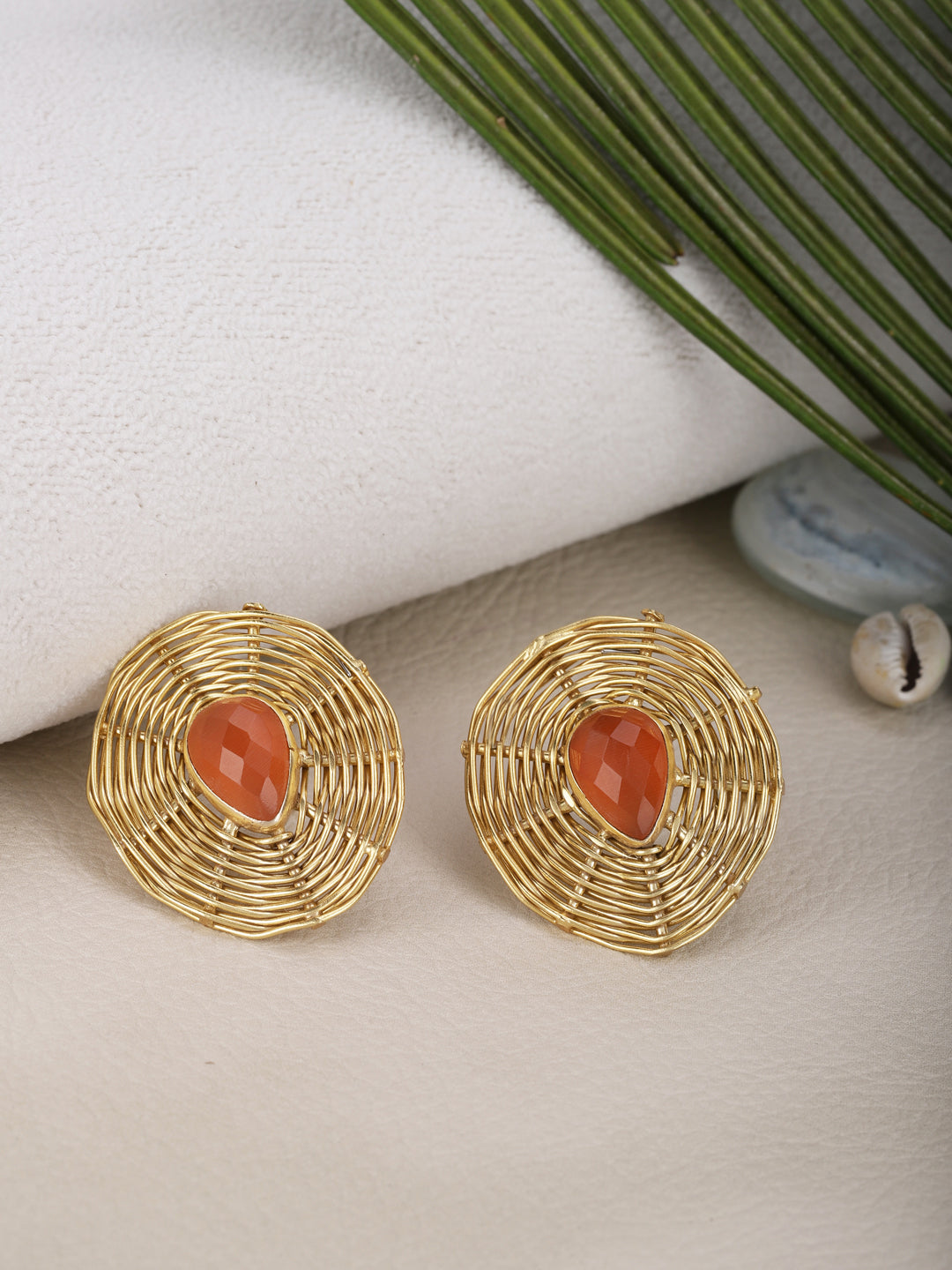 Gold Plated Carnelian Teardrop Studs