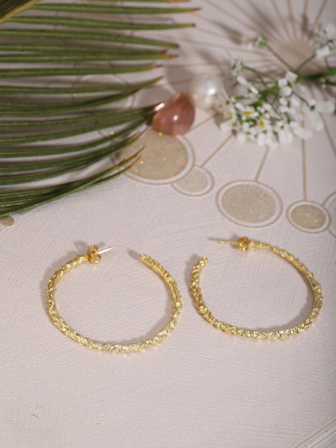 Gold Plated Textured Big Hoops