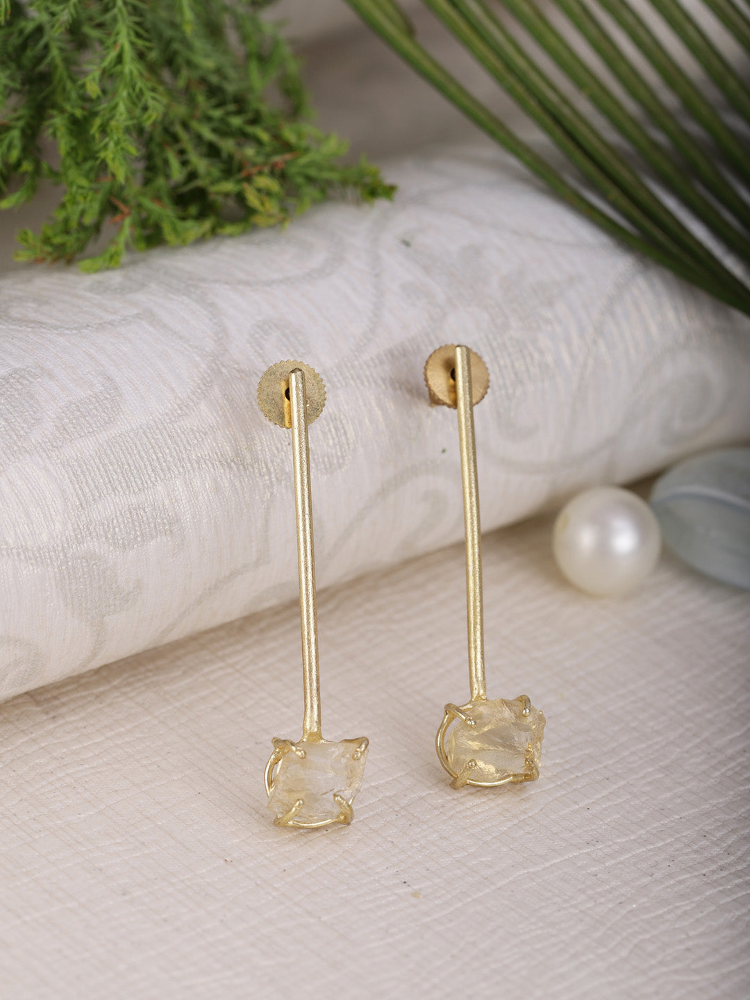 Gold Plated Citrine Stick Studs