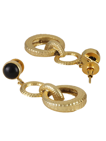 Gold Plated Onyx Double Loop Danglers