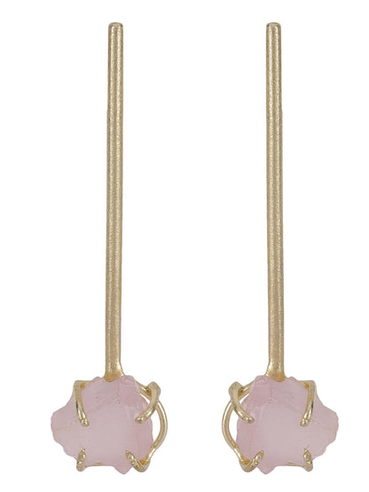 Gold Plated Rose Quartz Stick Studs