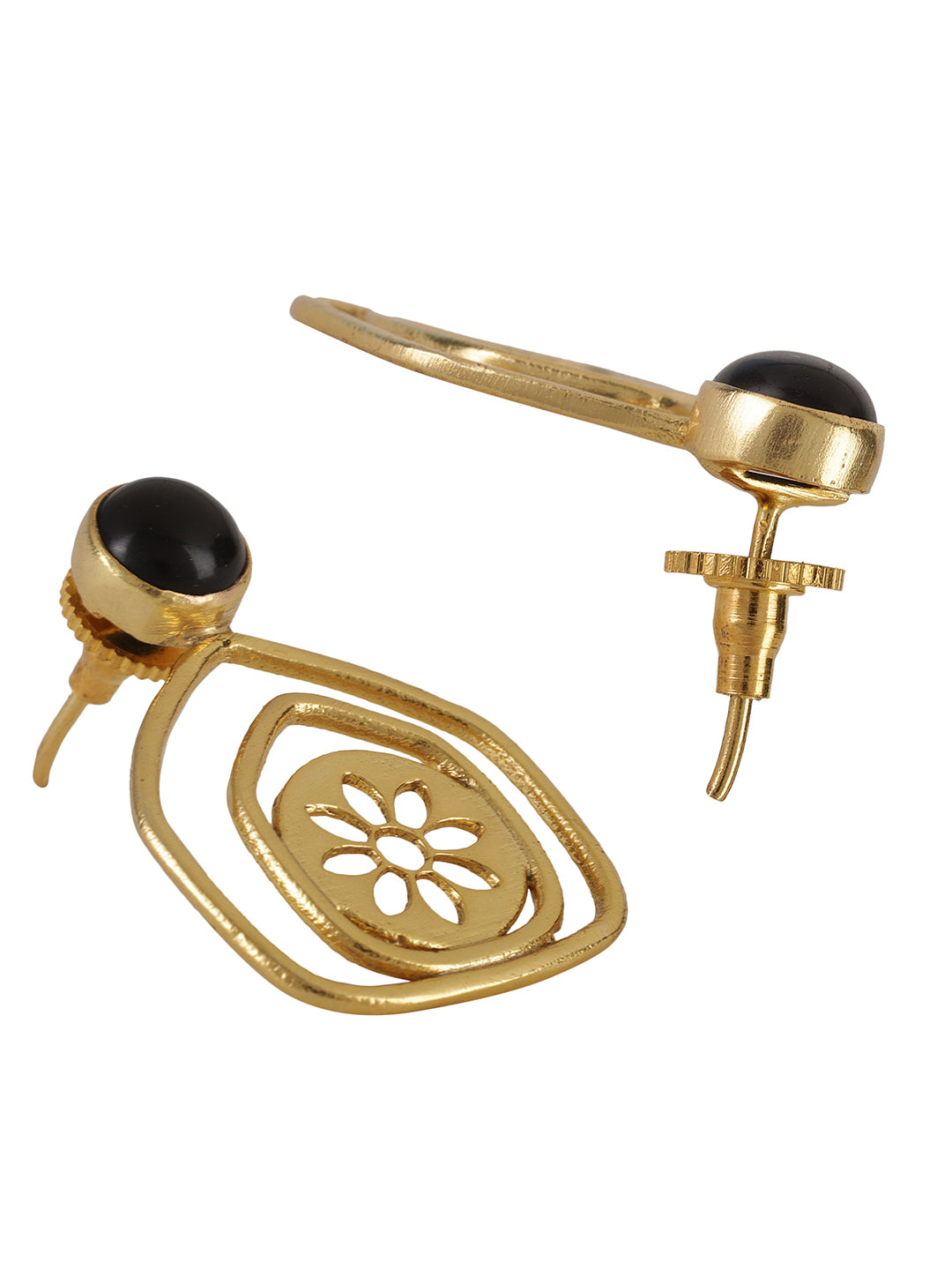 Gold Plated Onyx Pentagon Studs