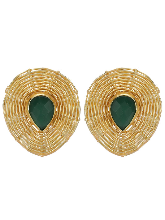 Gold Plated Jade Teardrop Studs