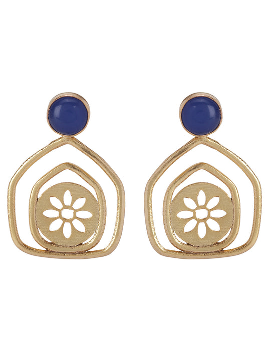 Gold Plated Lapis Pentagon Studs