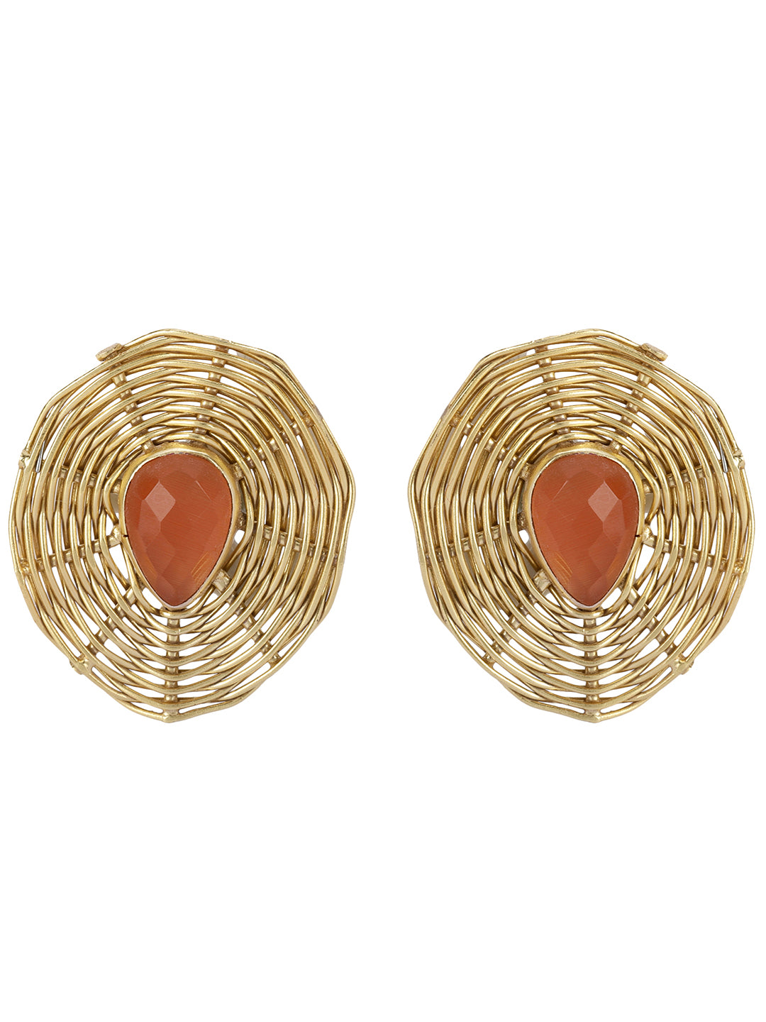 Gold Plated Carnelian Teardrop Studs