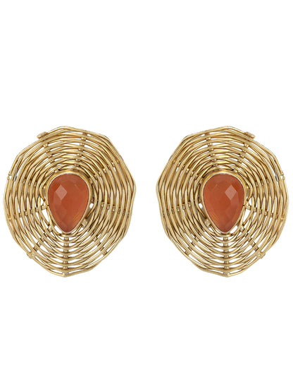 Gold Plated Carnelian Teardrop Studs