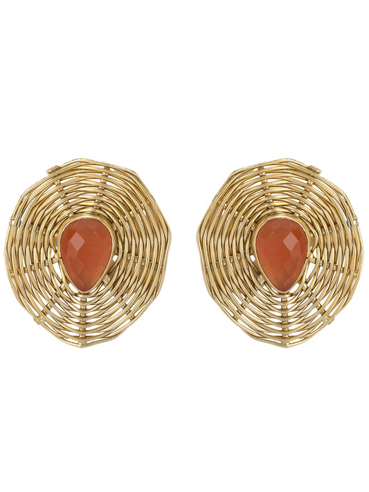 Gold Plated Carnelian Teardrop Studs