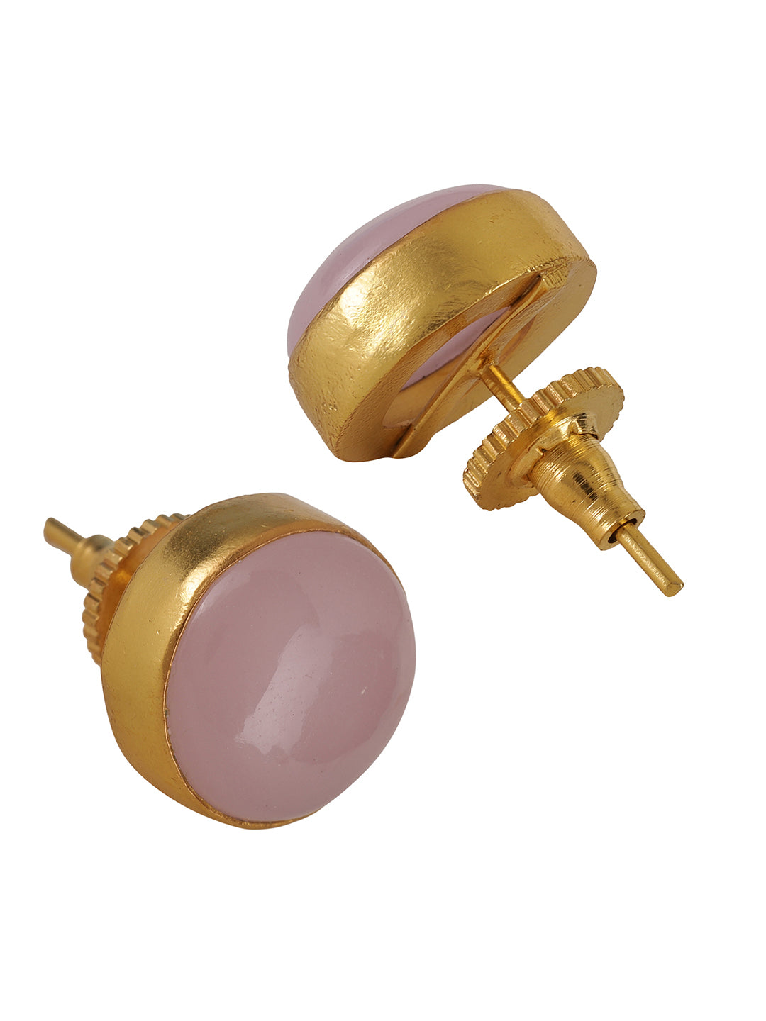 Gold Plated Rose Quartz Disc Studs