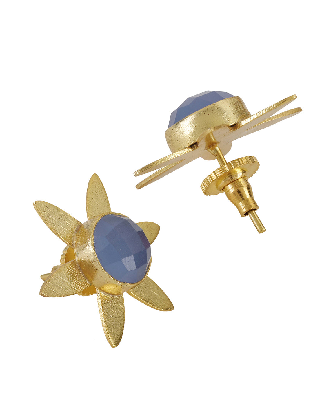 Gold Plated Blue Chalcedony Floral Studs