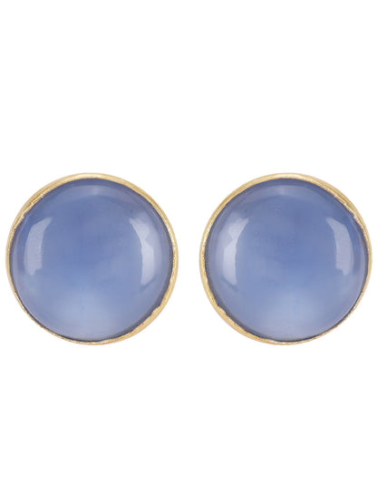 Gold Plated Blue Chalcedony Disc Studs