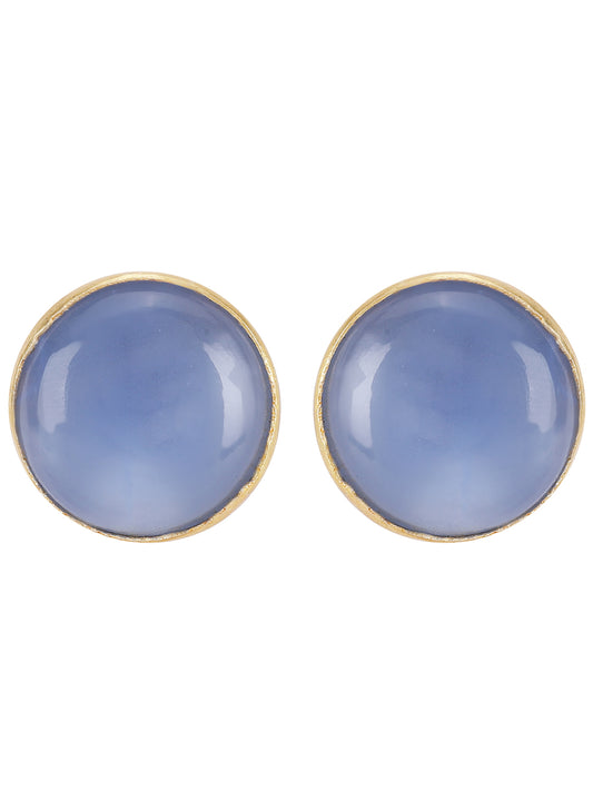 Gold Plated Blue Chalcedony Disc Studs