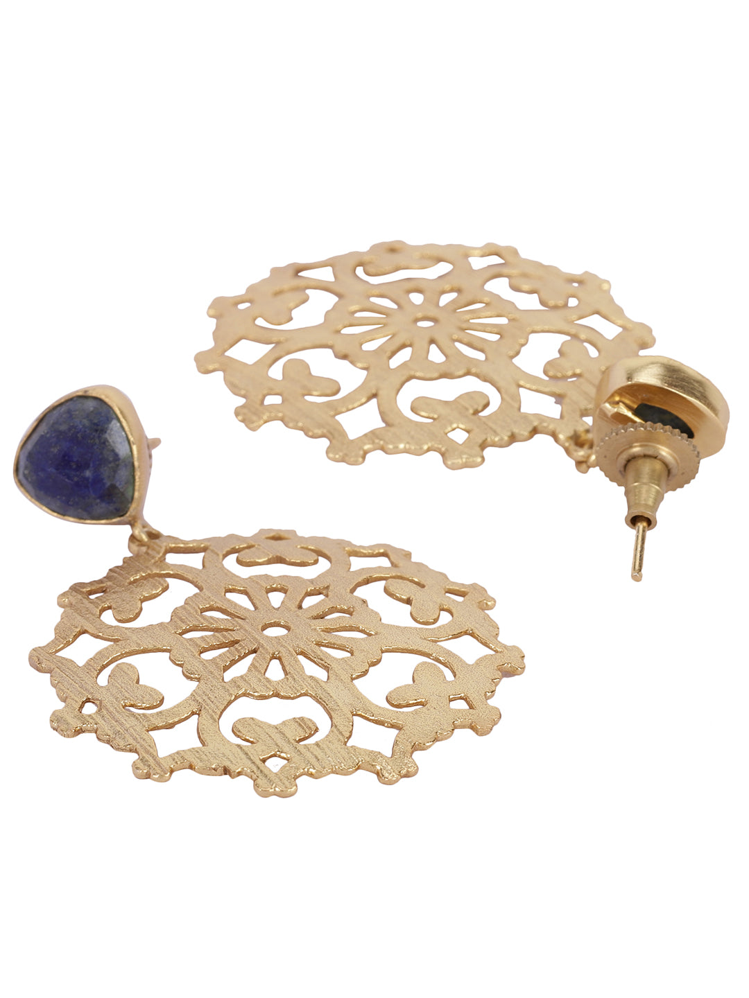 Gold Plated Lapis Carved Drop Danglers