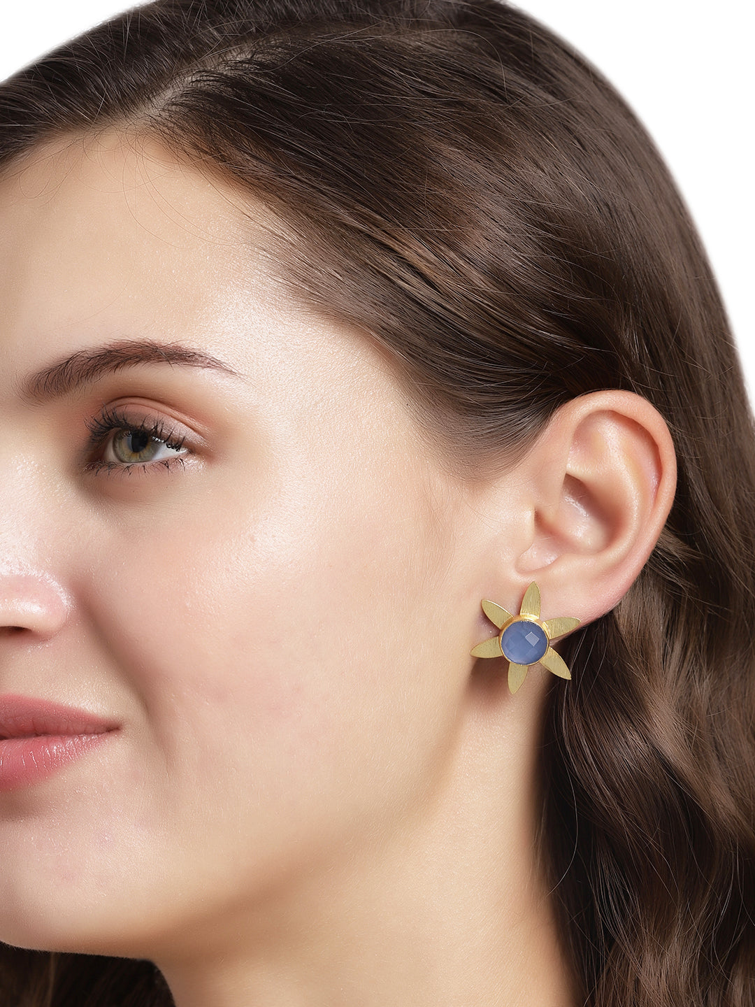 Gold Plated Blue Chalcedony Floral Studs