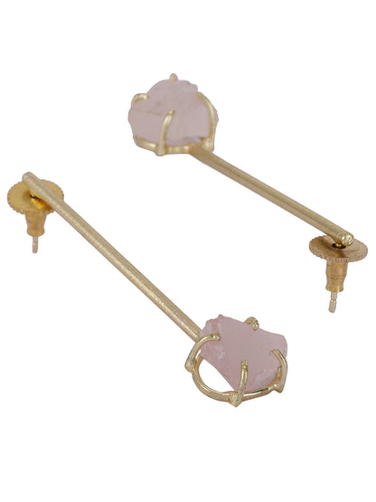 Gold Plated Rose Quartz Stick Studs