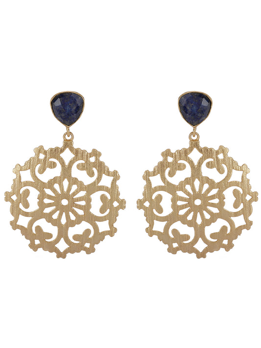 Gold Plated Lapis Carved Drop Danglers