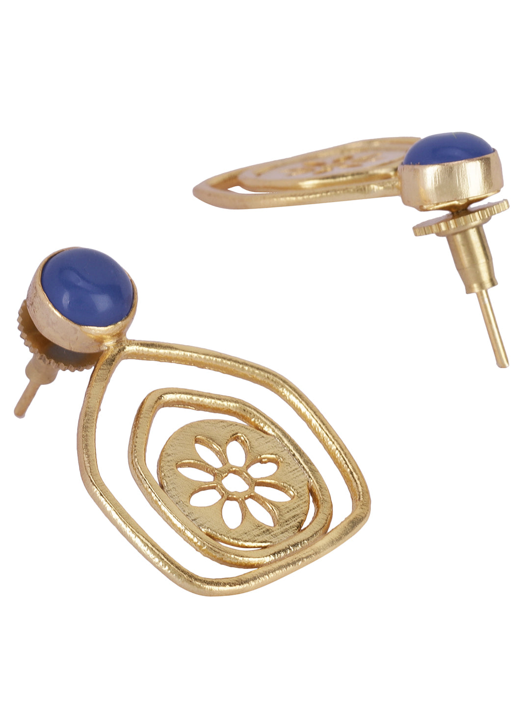 Gold Plated Lapis Pentagon Studs