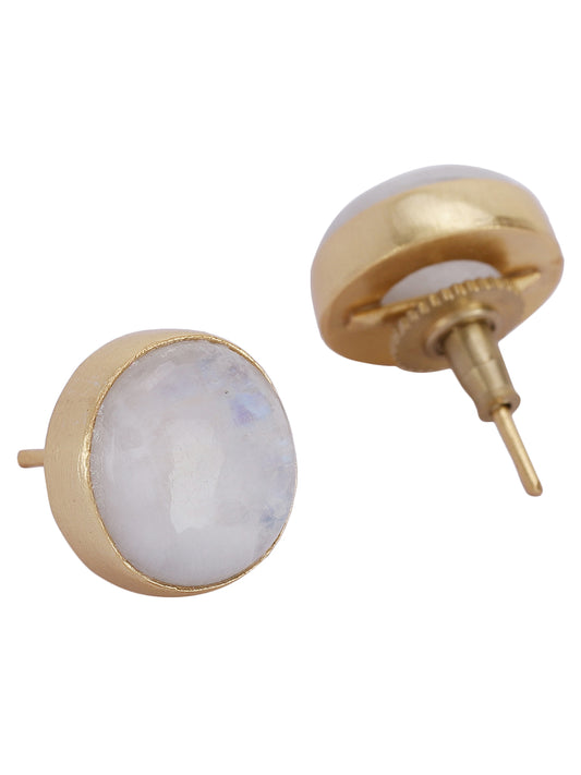 Gold Plated Moonstone Disc Studs