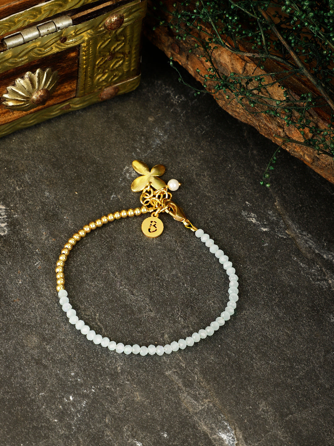 Floral Charm Aquamarine Bracelet