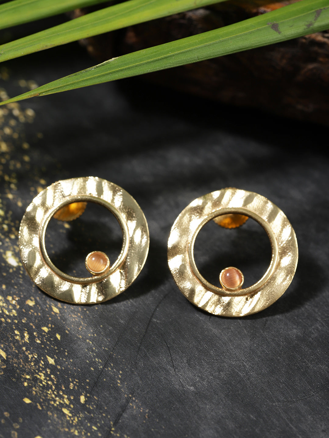 Gold Plated Carnelian Ring Studs