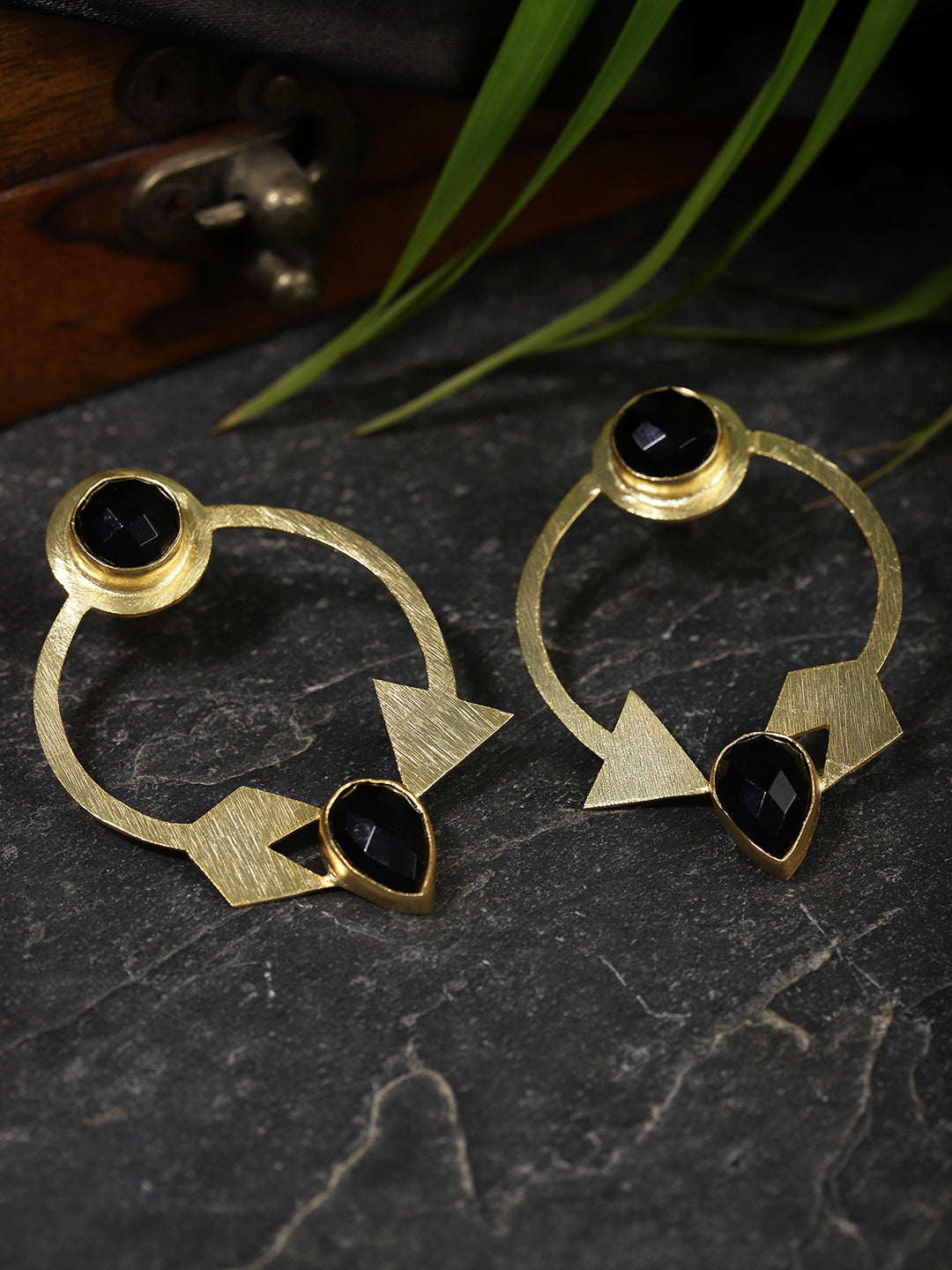 Gold Plated Onyx Earrings