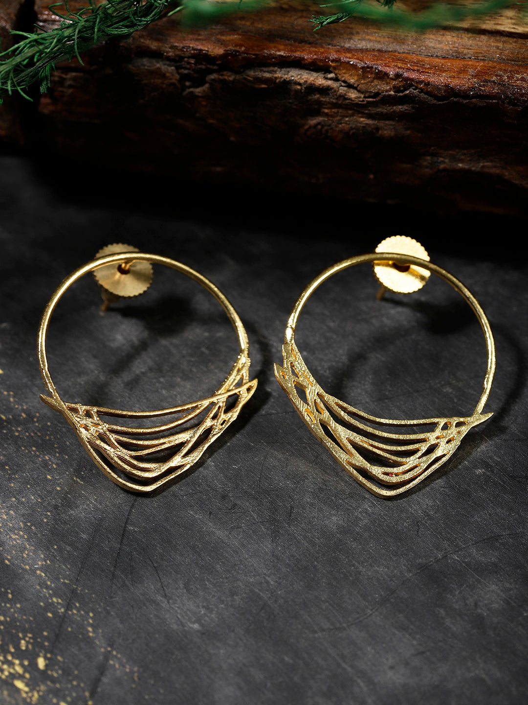 Gold Plated Abstract Ring Studs