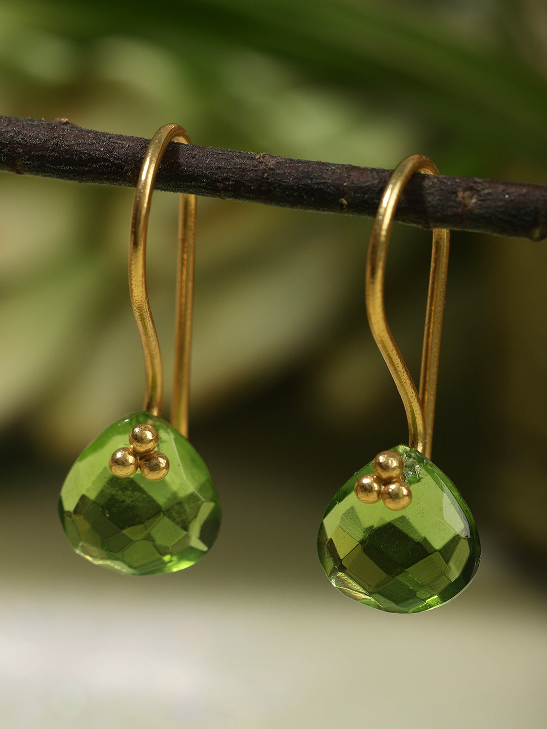 Gold Plated Peridot Drop Loops