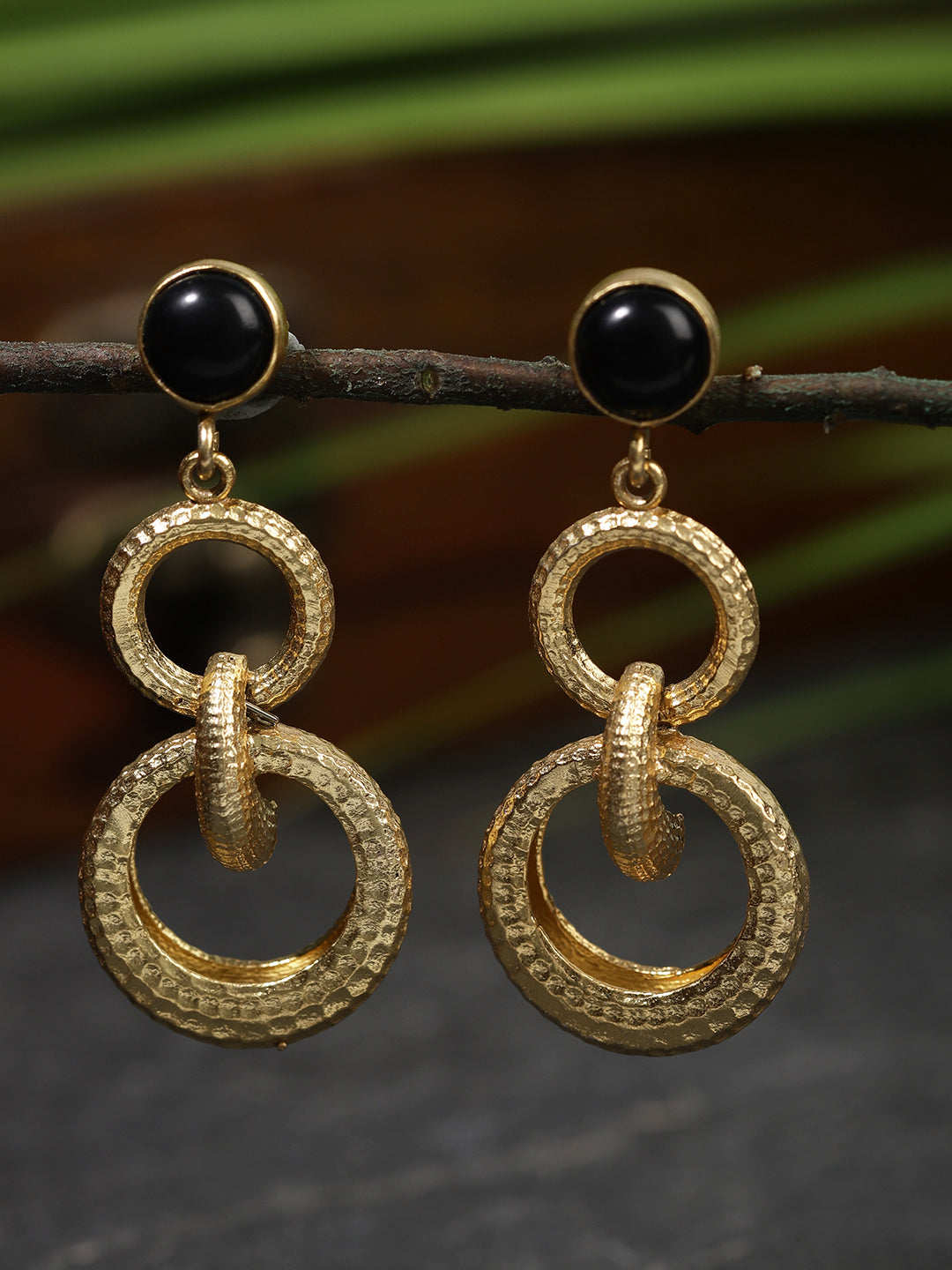 Gold Plated Onyx Double Loop Danglers