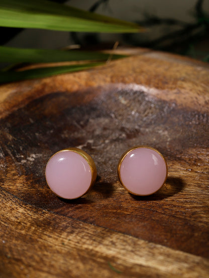 Gold Plated Rose Quartz Disc Studs