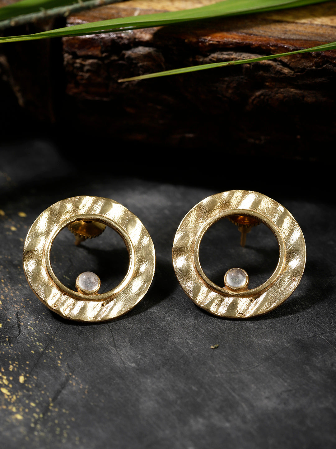 Gold Plated Moonstone Ring Studs